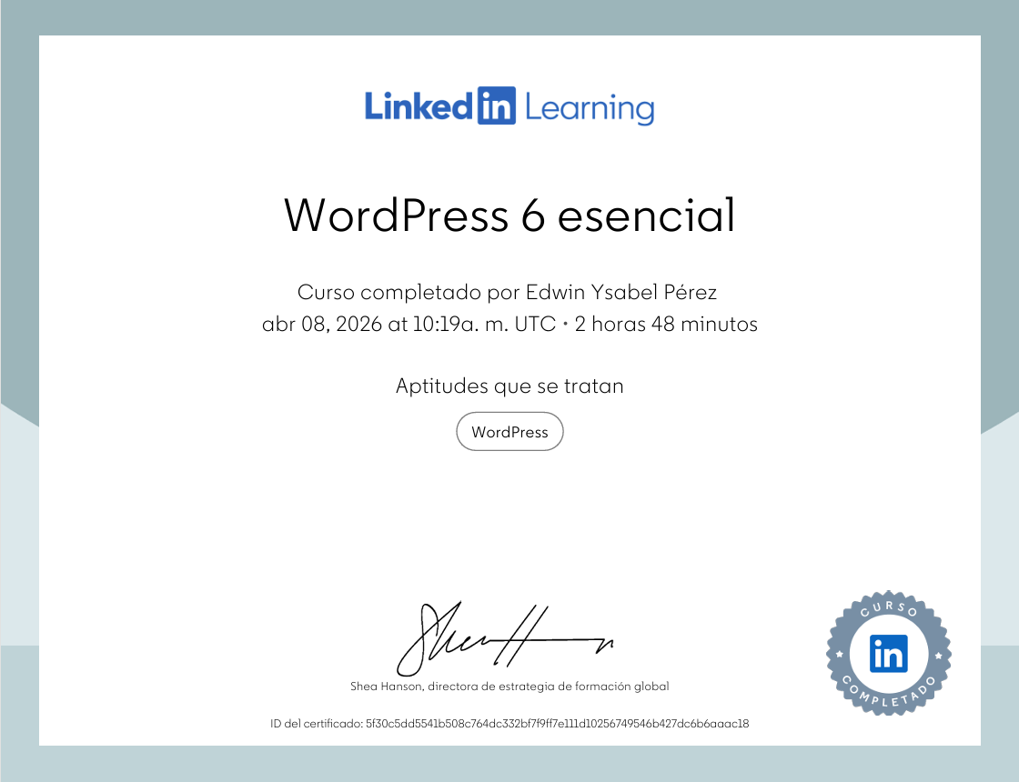 Certificado de wordpress Edwin Ysabel Perez